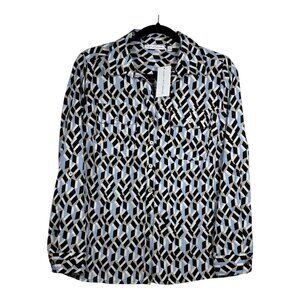 Notations Women’s Button-Up Geometric Pattern Blouse,Size Small, Long Sleeves